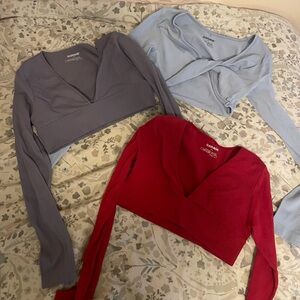 Garage V-Neck Crop Tops - Red, Blue, Purple